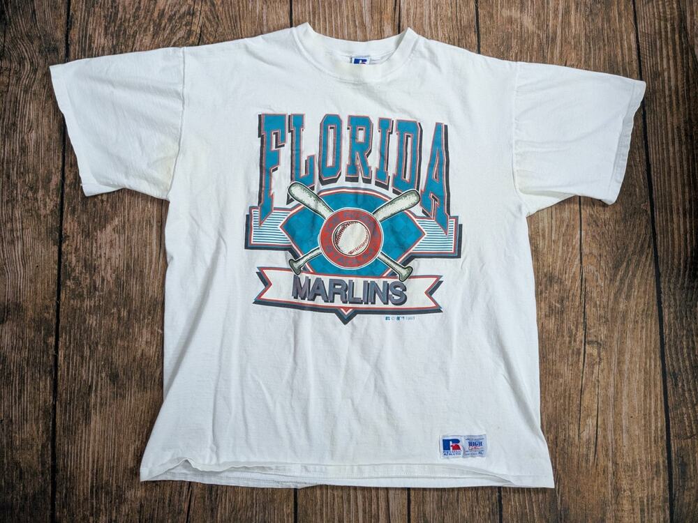 Vintage Russell Athletic Florida Marlins 1993 White Tshirt Size XL